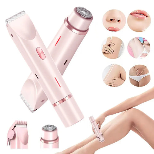 2-in-1 women's electric body hair trimmer double head shaver USB rechargeable pink for wet dry use on bikini line legs underarms