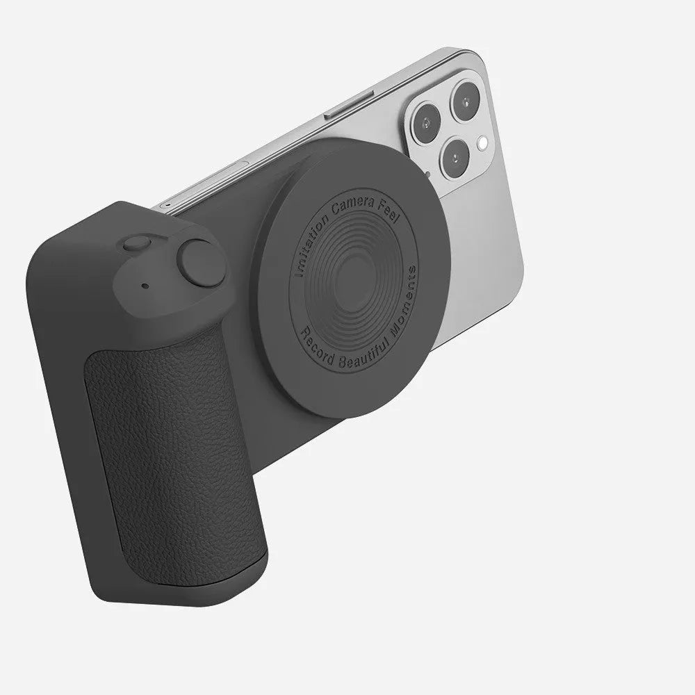 3-in-1 magnetic phone holder with rotatable camera handle and desktop stand in black colour