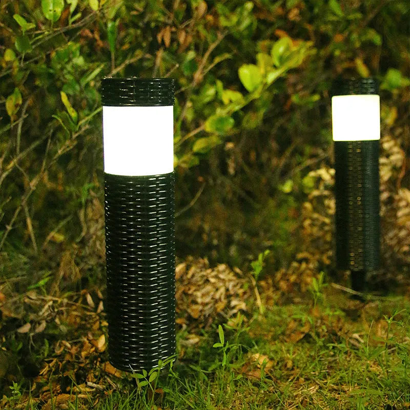 Abstract outdoor waterproof garden light with slim 65x350mm body, available in flame, warm, or white light