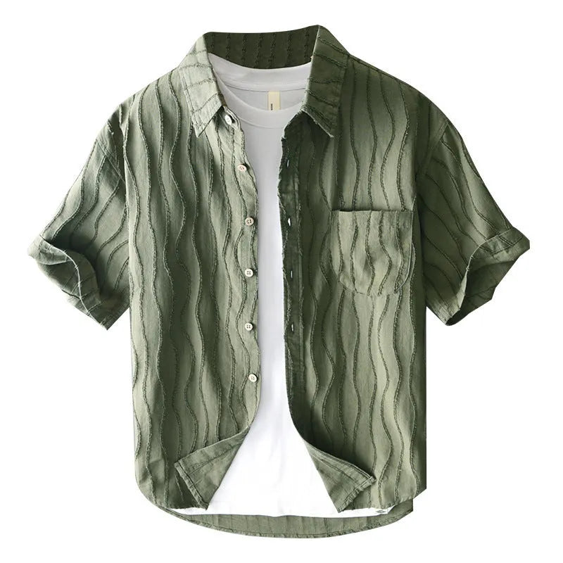 Men's pure cotton short sleeve casual shirt in loose fit Japanese style