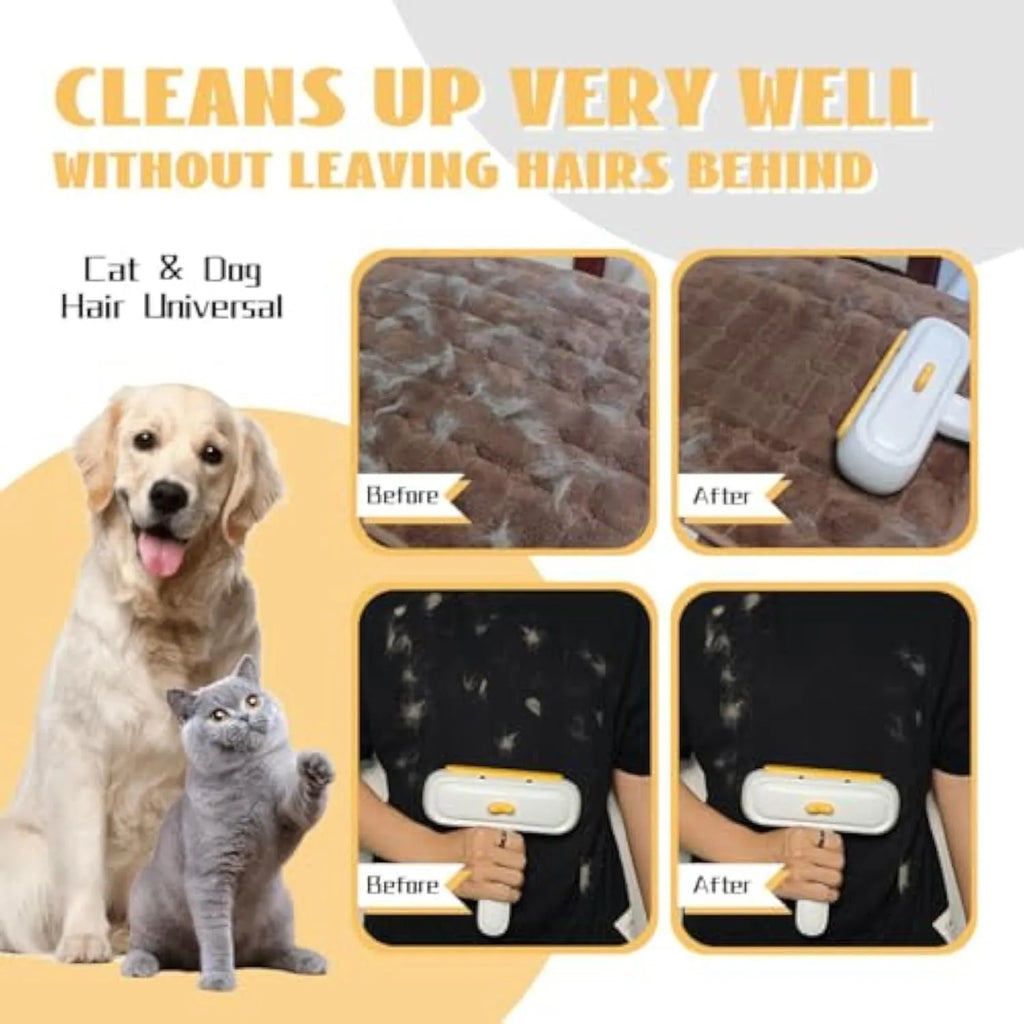 Yellow duck cartoon-style portable pet hair remover with plastic body and bristles.