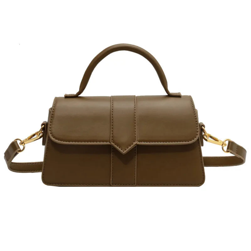 Women's PU leather messenger bag with horizontal square design measuring 22cm wide