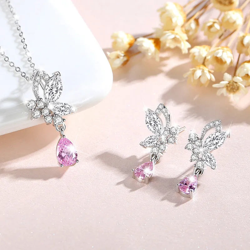 Crystal butterfly silver stud earrings for women in 925 sterling silver with crystal centrepiece