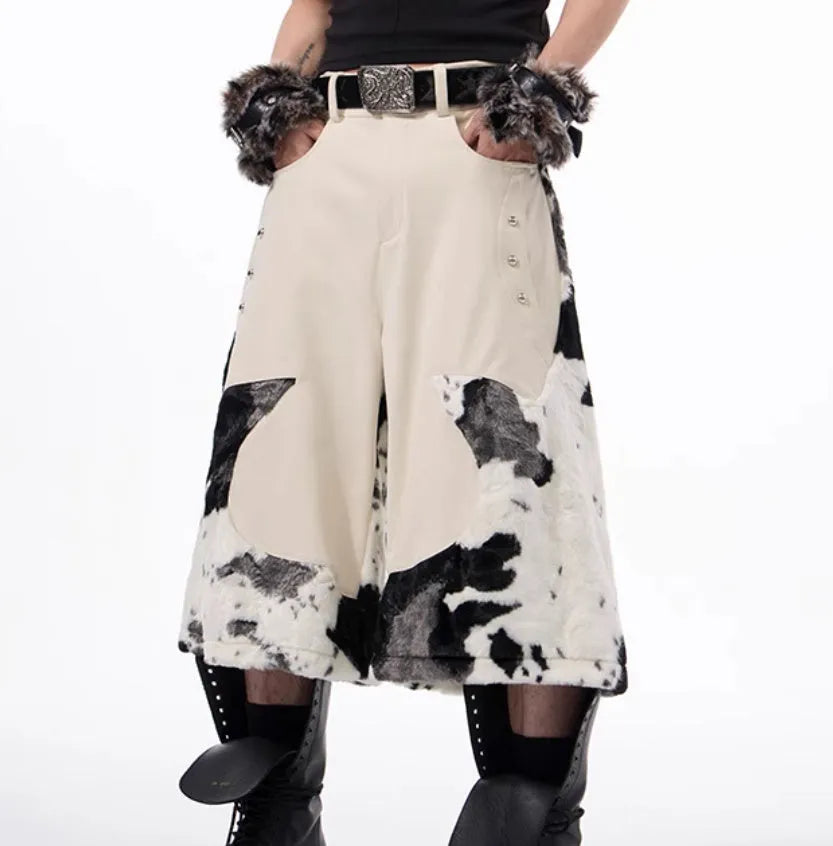 Stitching milk fiber fur cropped pants with personalised patterns in picture colour, available in sizes S to XL
