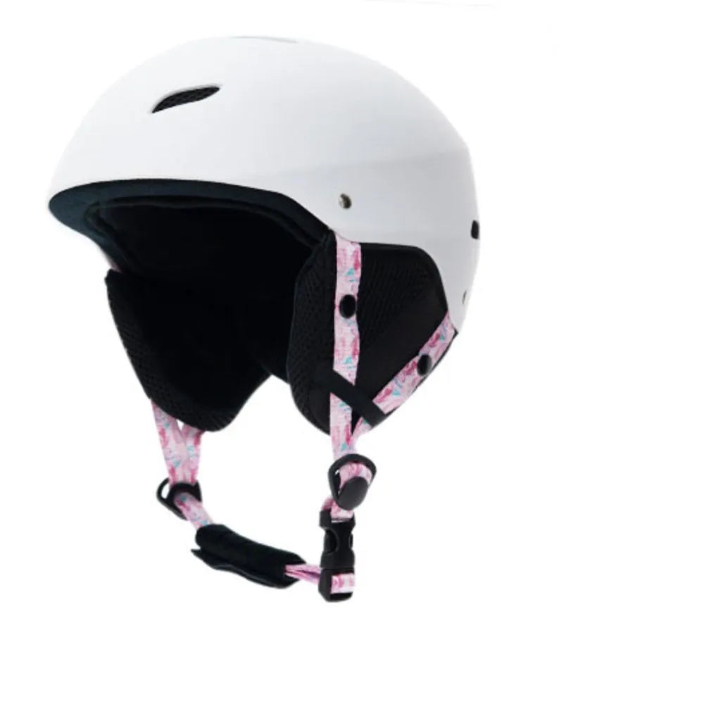 Men's protective snow helmet with EPS cap body and ABS cap shell in adult size, available in multiple colours including classic snowflake