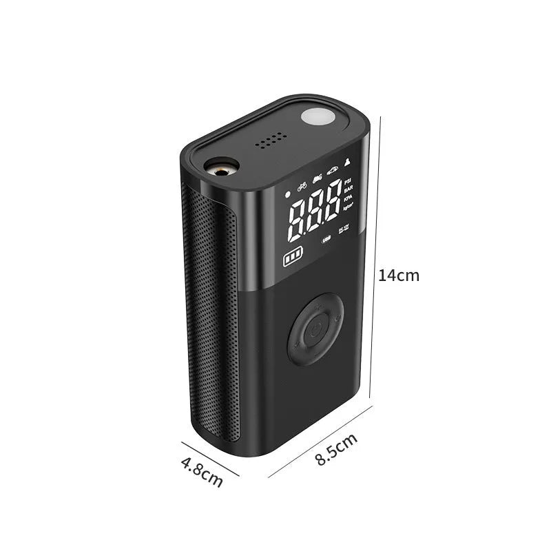 Wireless digital handheld tyre inflator pump with LCD display and multiple adapter attachments