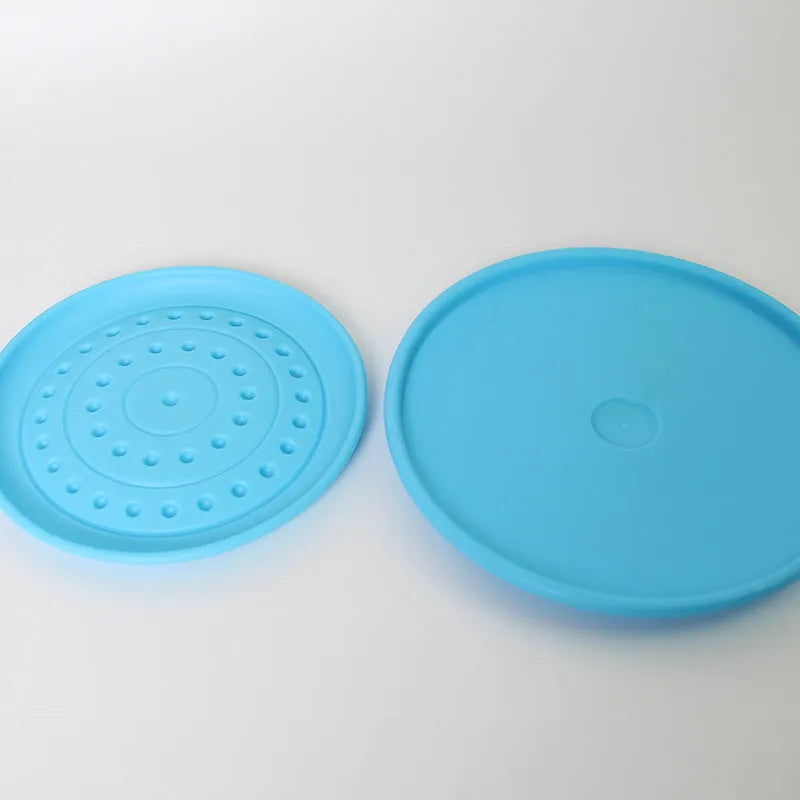Pet dog toy rubber disk frisbee in plastic material with six colour options including Lake Blue, Sky Blue, and Silver Pink