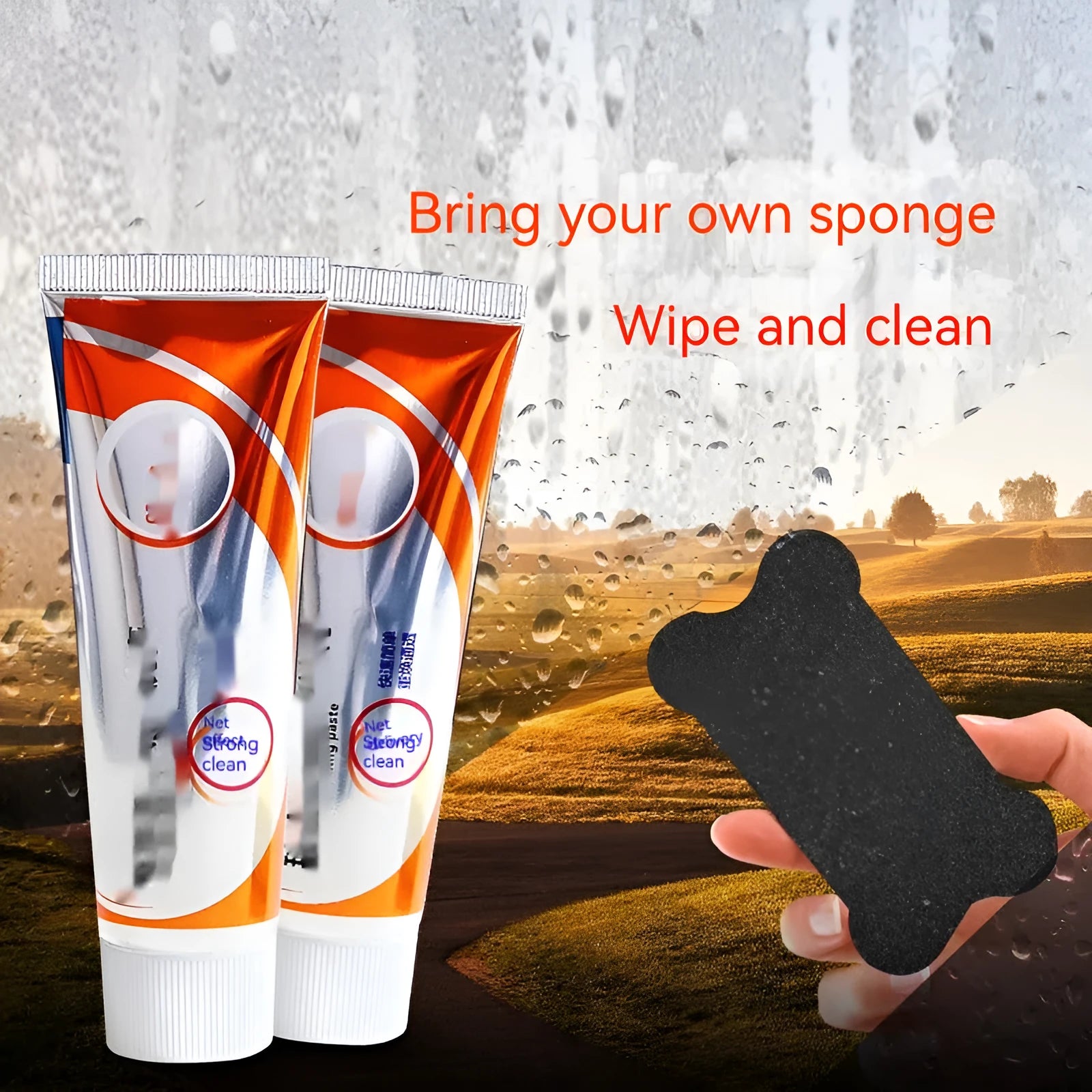 White packaging of 65ml car windshield cleaning agent for removing oil stains from glass