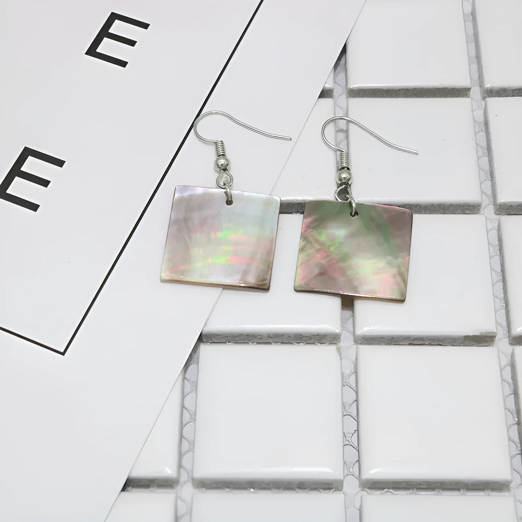 Women's geometric shell earrings with rectangular or panther patterns