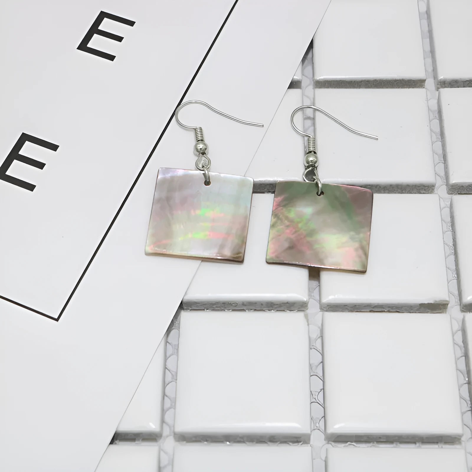 Women's geometric shell earrings with rectangular or panther patterns