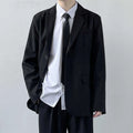 Plus size men's college style suit set with loose fit jacket, trousers, white shirt and tie for spring and autumn wear