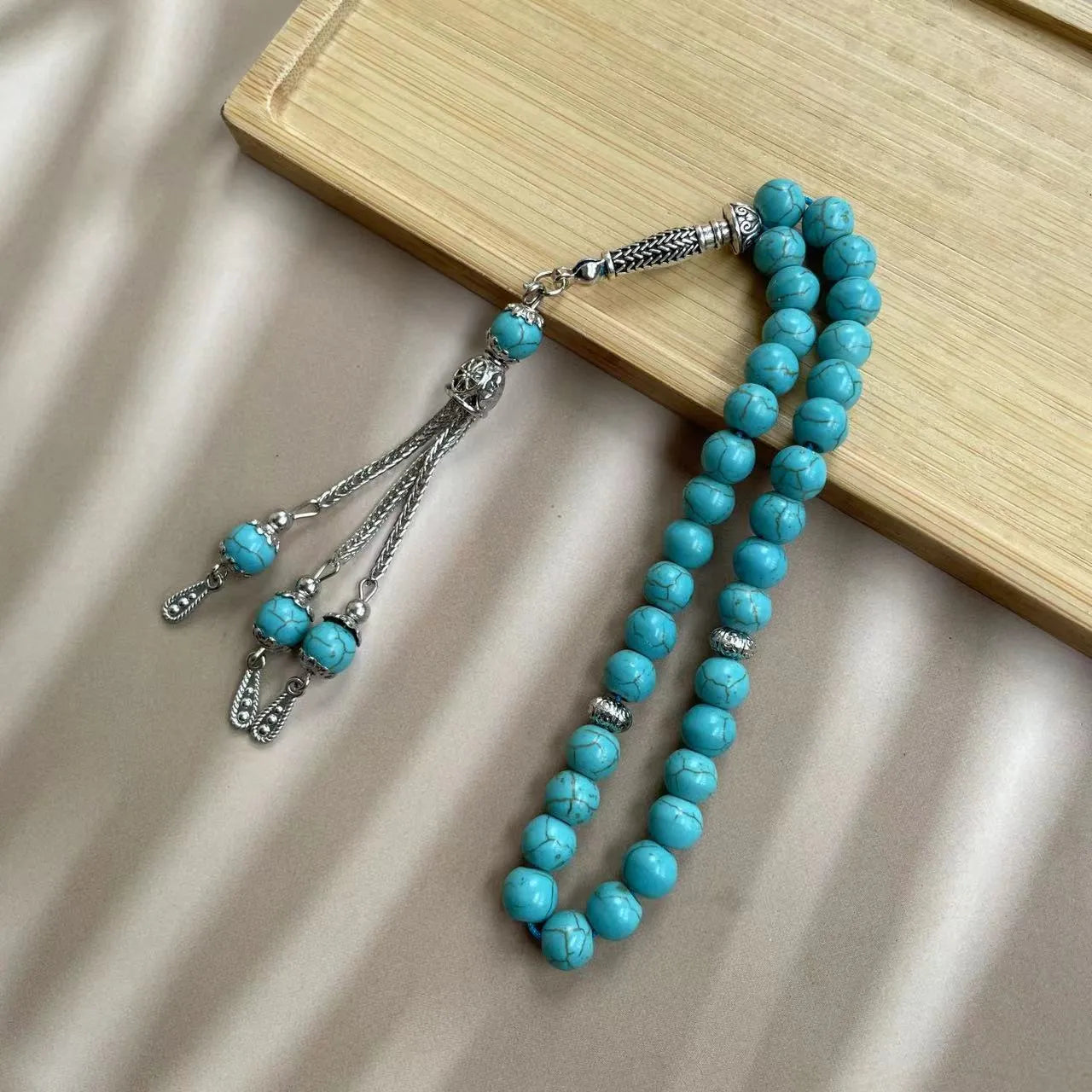 Handmade sky blue stone Muslim prayer bracelet with 8mm beads for daily worship counting