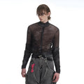 Men's half turtleneck mesh zipper bottoming shirt long-sleeved t-shirt in Black Red and Black Gray