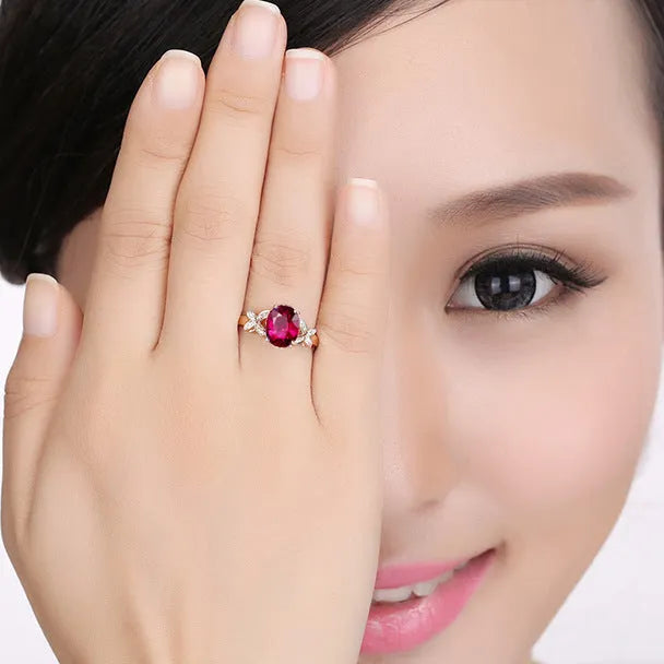 Women's 18k rose golden butterfly ring heart shape copper ring in red and blue colours