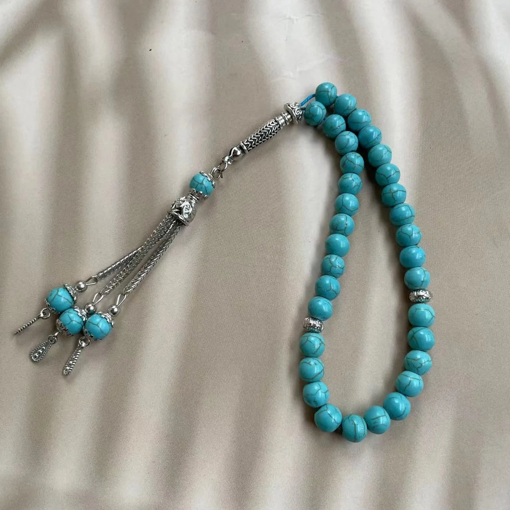 Handmade sky blue stone Muslim prayer bracelet with 8mm beads for daily worship counting