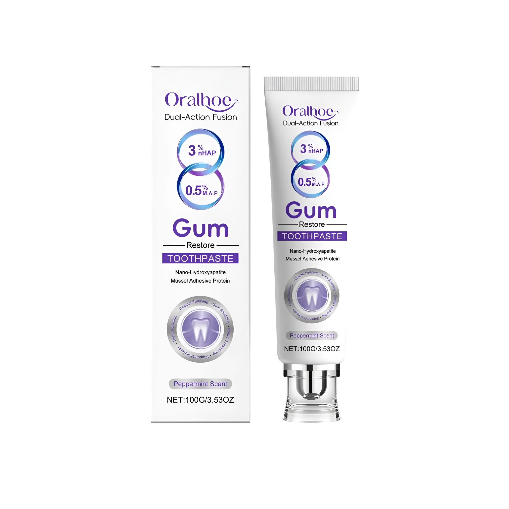 Gum Restore Toothpaste 100g tube with mint flavour, hydroxyapatite and mussel adhesion protein
