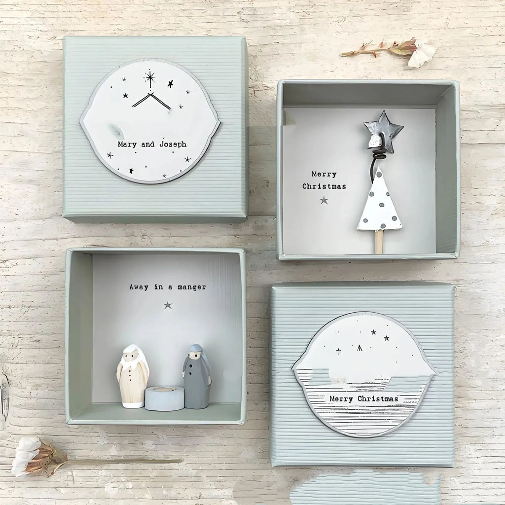 Boxed modern cartoon style guardian angel resin figurine ornament gift.