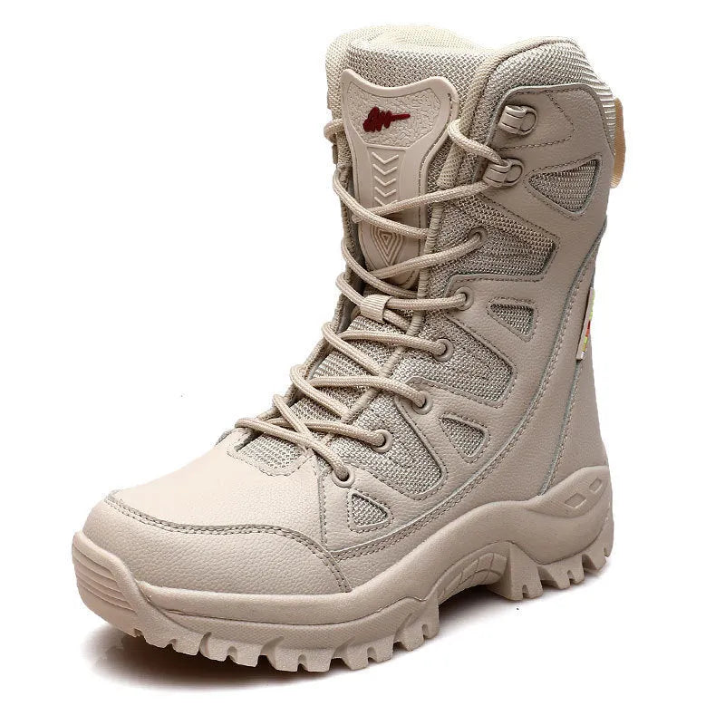 Cowhide hi-top hiking shoes with platform sole for trail running and climbing