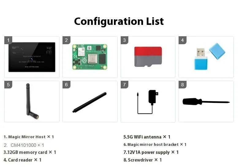 13.3-inch smart mirror display with touch screen for Raspberry Pi CM4 voice assistant integration