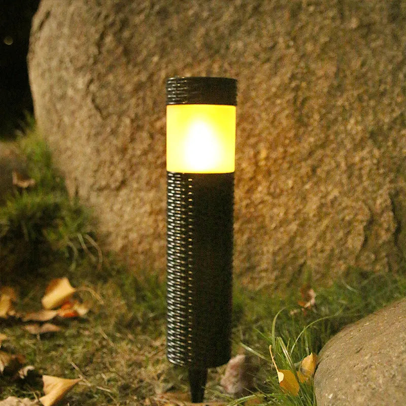 Abstract outdoor waterproof garden light with slim 65x350mm body, available in flame, warm, or white light