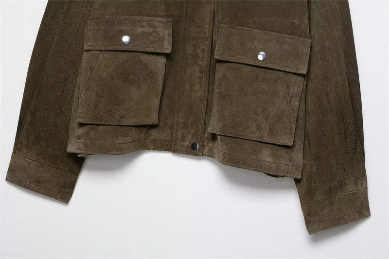 Women's PU jacket Japanese Korean casual style medium thickness regular fit