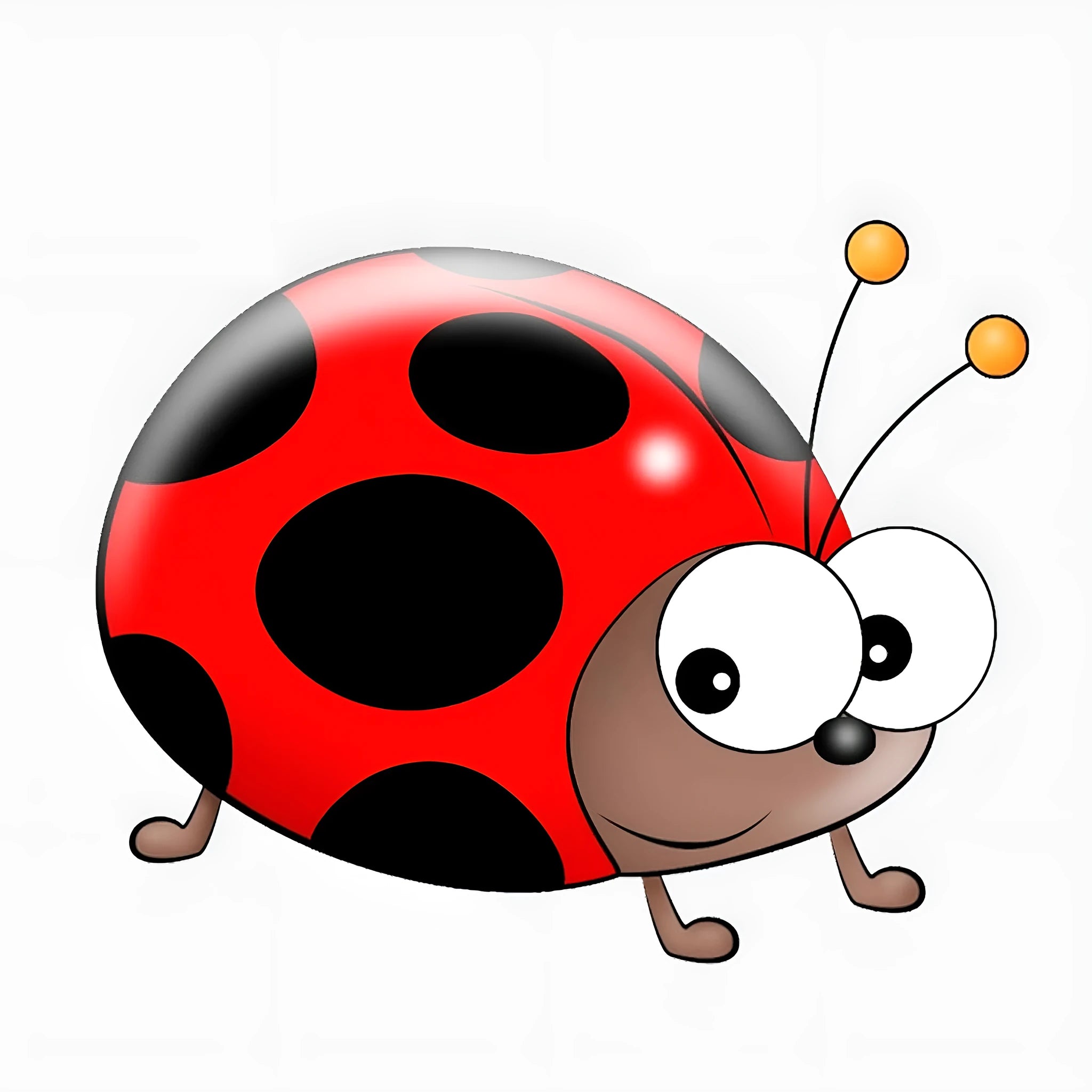 Close-up of a colourful cartoon ladybird pattern on a 14.5cm PVC adhesive sticker decal.