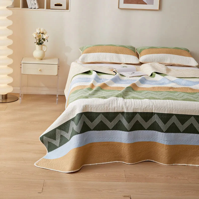 Pure cotton printed bed sheet set in a modern simple style, shown on a bed.