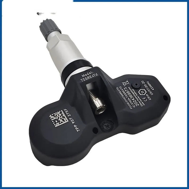 Black tyre pressure monitor for Audi cars with wireless valve-mounted sensor design