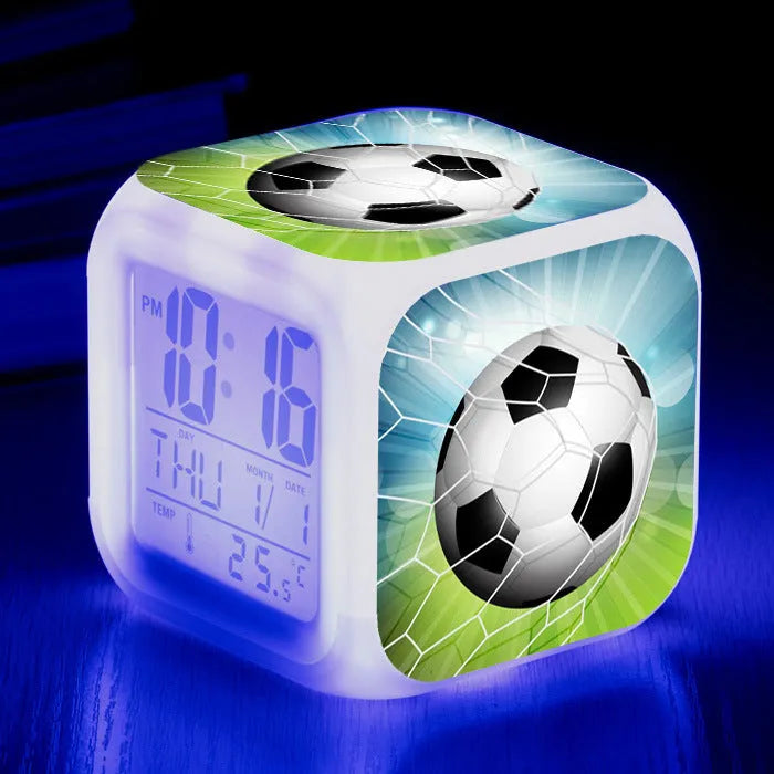 Square football pattern alarm clock with quiet operation for student or children's bedrooms