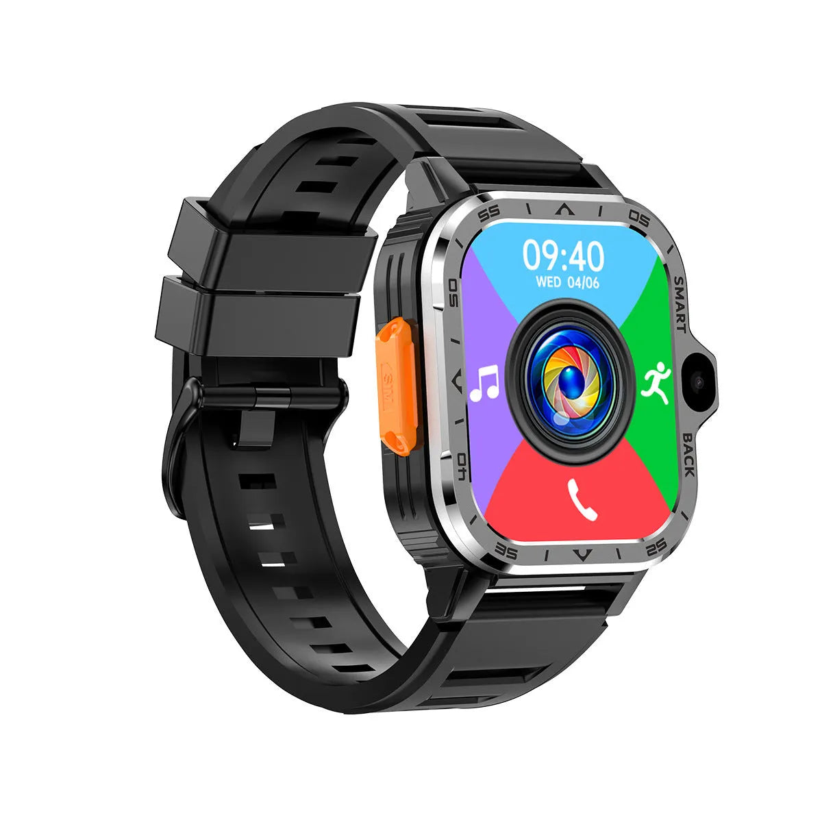 Student Android smart watch with heart rate monitor and NFC in black with TFT screen