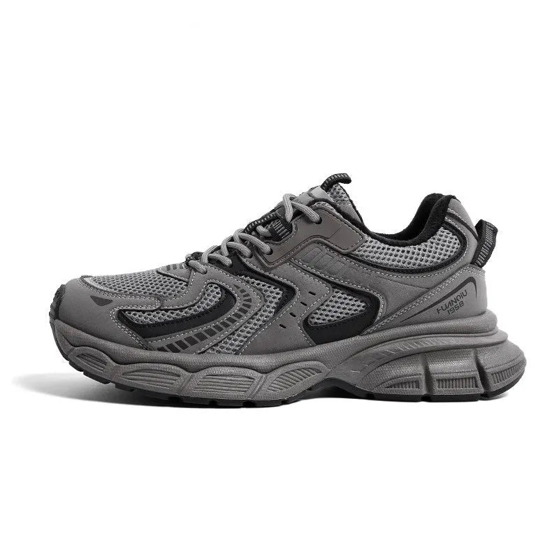 Spring casual platform sneaker with PU mesh upper, EVA sole, and lace-up closure in gray colour