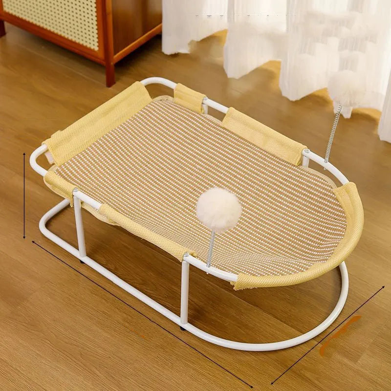Breathable fabric cat kennel with bracket frame in gray yellow or linen style for indoor pet sleeping