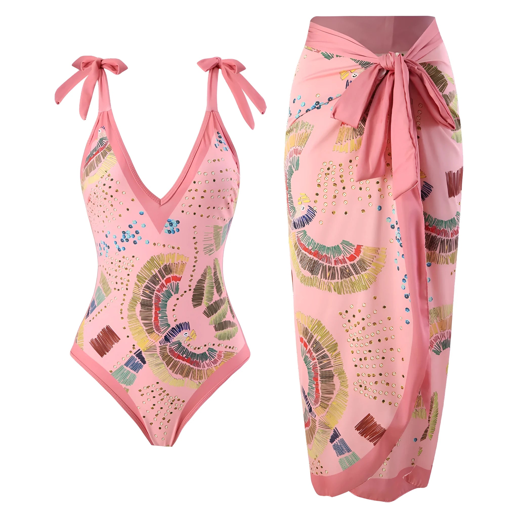 French retro one-piece swimsuit backless design with matching skirt, blue colour option