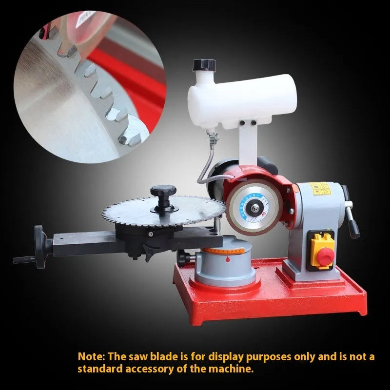 Manual sharpedge grinding machine for circular saw blades on workshop bench