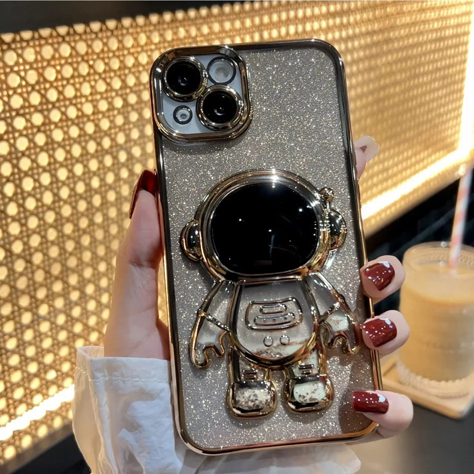Astronaut spaceman quicksand phone case with electroplated finish and glitter powder for iPhone