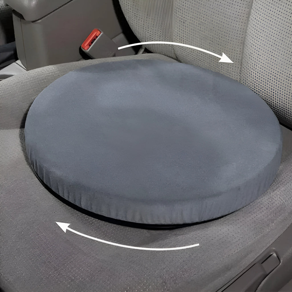 360-degree rotating car seat cushion with anti-slip base and plush cloth cover