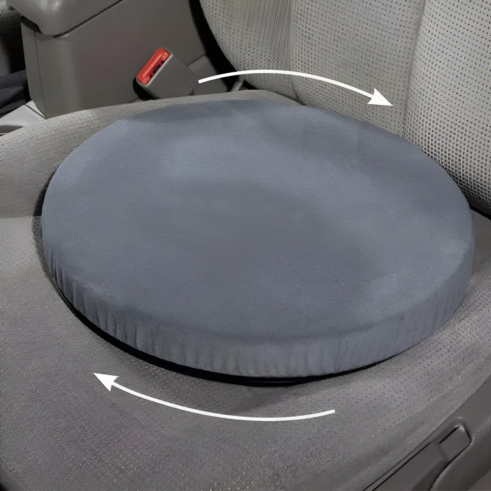 360-degree rotating car seat cushion with anti-slip base and plush cloth cover