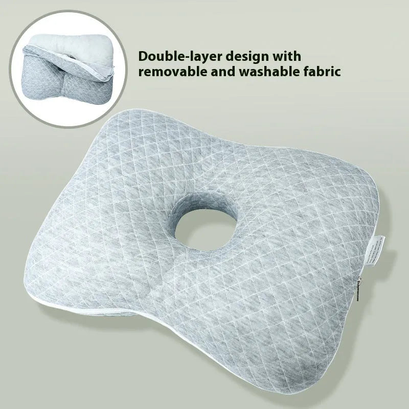 Beauty salon single hole ear pillow in grey with detachable cover, shown next to a tape measure indicating 39cm length.