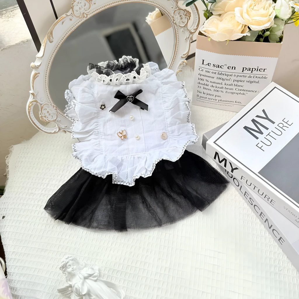 White polyester princess style waltz gauze skirt for small dogs on size chart