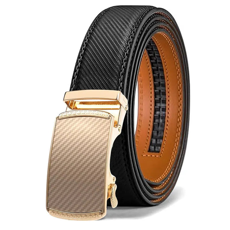 Men's PU leather automatic buckle belt with embossed finish and alloy buckle in multiple colour styles