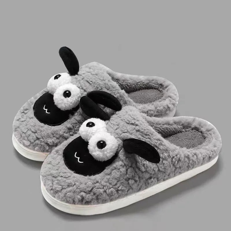Brown unisex thermal cotton slip-on slippers with a suede upper and sewn PVC sole