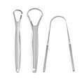 Stainless steel tongue coating cleaner set with two U-shaped scrapers in pearlescent bags