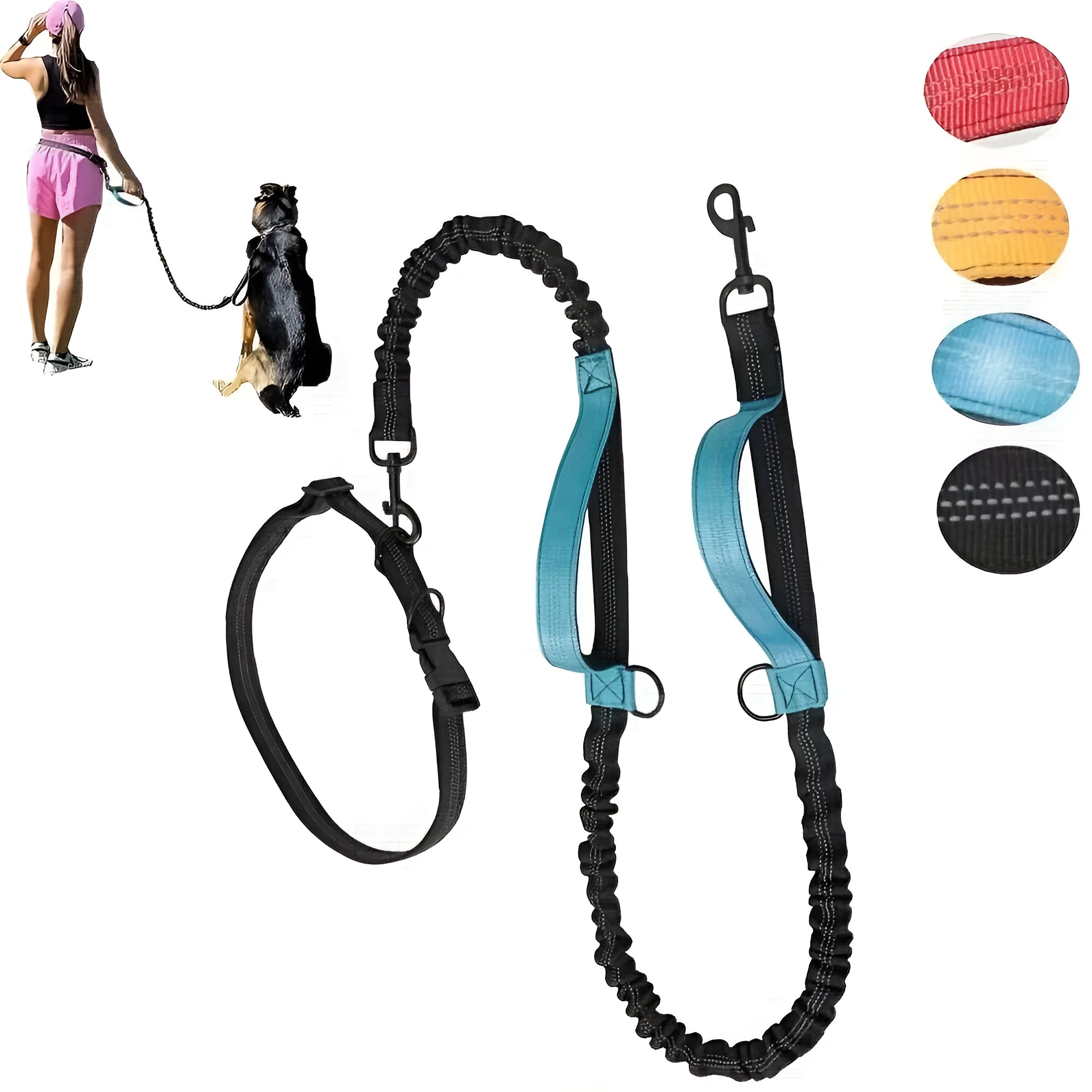 Hands-free dog leash made of durable nylon with adjustable waist belt, for running or walking with an active dog