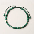 Natural malachite crystal bracelet for women with hand woven golden balls and textured stone beads