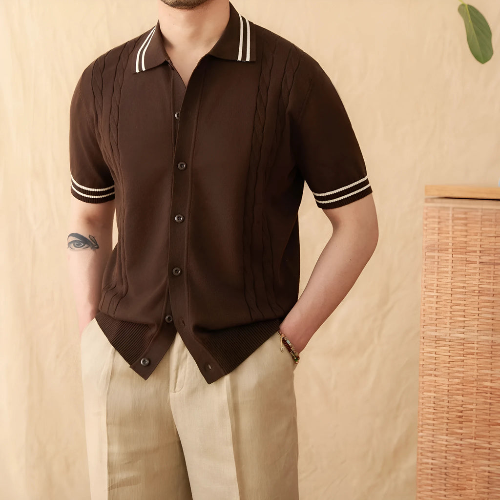 Cotton blended short sleeve polo shirt with lapel collar in apricot colour