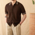 Cotton blended short sleeve polo shirt with lapel collar in apricot colour