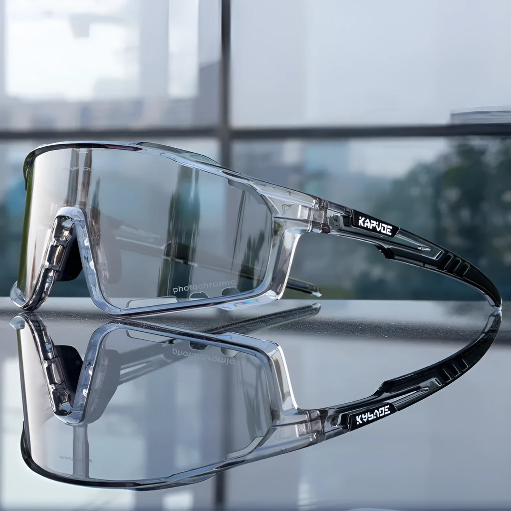 Unisex TR90 photochromic cycling sunglasses with a semi-rimless frame, shown in one of multiple colour variants.