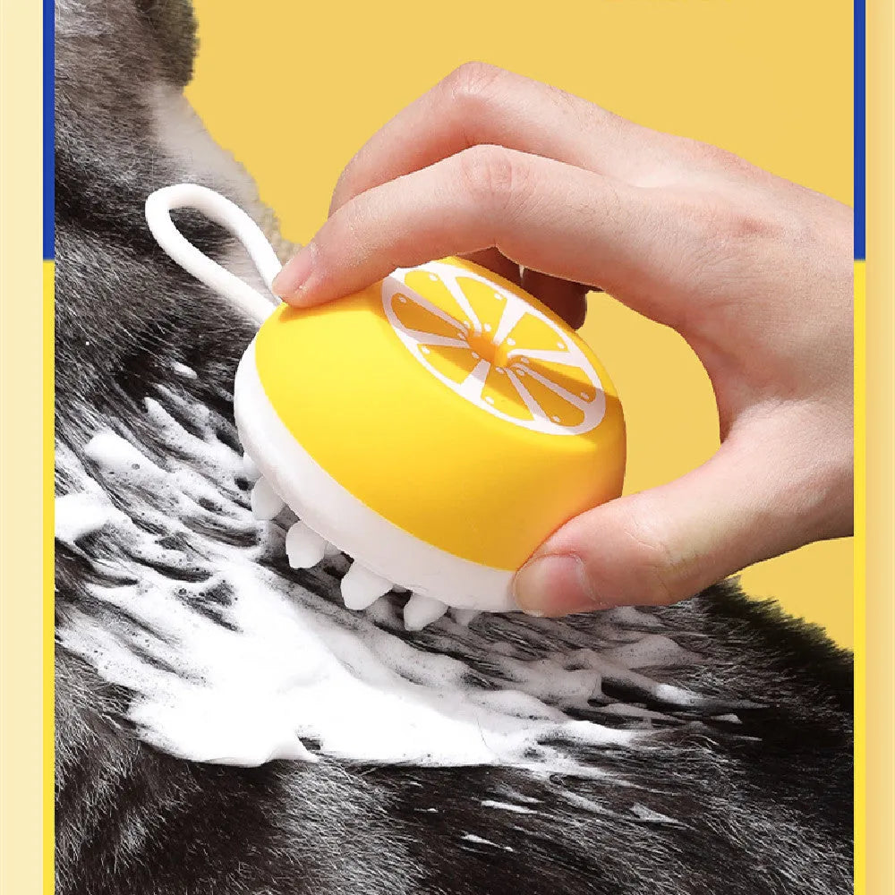 Soft silicone 2-in-1 pet dog cat bath brush massage comb in yellow, navy and grey colours