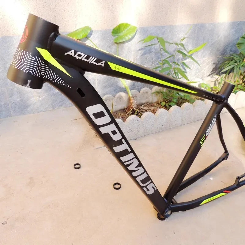 29-inch black green aluminium mountain bike frame with inner cable routing
