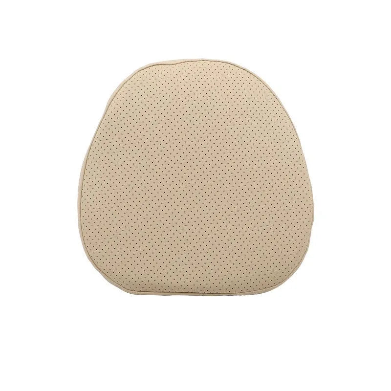 Minimalist brown synthetic fibre headrest cushion and neck pillow for a Volvo car seat.